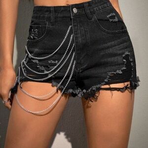 ✨Black Jean Shorts with Silver Chain Size L✨